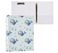 Waassud 3 Ring Binders 1.5 Inch Blue Whales Decorative Round Ring Binder with Metal Clip A4 Organizer for Home Office 1 Pack
