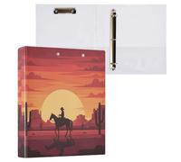 Waassud 3 Ring Binders 1.5 Inch Cowboy Sunset Scene Decorative Round Ring Binder with Metal Clip A4 Organizer for Home Office 1 Pack