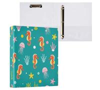 Waassud 3 Ring Binders 1.5 Inch Cute Seahorse Decorative Round Ring Binder with Metal Clip A4 Organizer for Home Office 2 Pack
