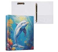 Waassud 3 Ring Binders 1.5 Inch Dolphin Marine Life Decorative Round Ring Binder with Metal Clip A4 Organizer for Home Office 2 Pack