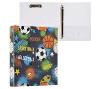 Waassud 3 Ring Binders 1.5 Inch Doodle Soccer Basketball Decorative Round Ring Binder with Metal Clip A4 Organizer for Home Office 1 Pack