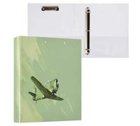 Waassud 3 Ring Binders 1.5 Inch Green Plane Decorative Round Ring Binder with Metal Clip A4 Organizer for Home Office 2 Pack