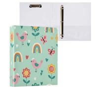 Waassud 3 Ring Binders 1.5 Inch Kawaii Birds Rainbows Decorative Round Ring Binder with Metal Clip A4 Organizer for Home Office 2 Pack