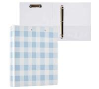 Waassud 3 Ring Binders 1.5 Inch Light-Blue Gingham Check Decorative Round Ring Binder with Metal Clip A4 Organizer for Home Office 2 Pack