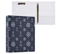 Waassud 3 Ring Binders 1.5 Inch Nautical Elements Decorative Round Ring Binder with Metal Clip A4 Organizer for Home Office 2 Pack