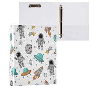 Waassud 3 Ring Binders 1.5 Inch Playful Astronauts Decorative Round Ring Binder with Metal Clip A4 Organizer for Home Office 2 Pack