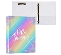 Waassud 3 Ring Binders 1.5 Inch Rainbow Hello Summer Decorative Round Ring Binder with Metal Clip A4 Organizer for Home Office 2 Pack