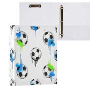 Waassud 3 Ring Binders 1.5 Inch Soccer Ball Doodle Decorative Round Ring Binder with Metal Clip A4 Organizer for Home Office 2 Pack