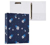 Waassud 3 Ring Binders 1.5 Inch Soccer Balls with Blue Comet Motion Decorative Round Ring Binder with Metal Clip A4 Organizer for Home Office 2 Pack