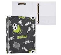 Waassud 3 Ring Binders 1.5 Inch Soccer Element Decorative Round Ring Binder with Metal Clip A4 Organizer for Home Office 2 Pack