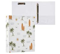 Waassud 3 Ring Binders 1.5 Inch Surf Palm Decorative Round Ring Binder with Metal Clip A4 Organizer for Home Office 2 Pack