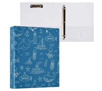 Waassud 3 Ring Binders 1.5 Inch Whales Sailboats Decorative Round Ring Binder with Metal Clip A4 Organizer for Home Office 2 Pack