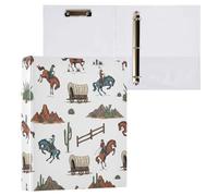 Waassud 3 Ring Binders 1.5 Inch Wild West Cowboy Decorative Round Ring Binder with Metal Clip A4 Organizer for Home Office 2 Pack