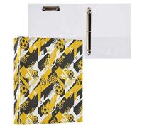 Waassud 3 Ring Binders 1.5 Inch Yellow Soccer Balls Decorative Round Ring Binder with Metal Clip A4 Organizer for Home Office 2 Pack