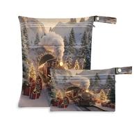 Waassud A Coming Train Christmas Wet Dry Bag Reusable Wet Bags Organizer Diaper Bag Organizing Pouches with 2 Zippered Pockets for Swimsuit Gym Clothes