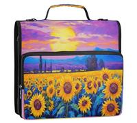 Waassud A Field of Sunflowers Zipper Binder 3 Ring with Shoulder Strap and Handle 1.5 Inch D-Ring 500 Sheets Expanding File Folder Organizer