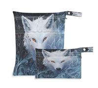 Waassud A-white-wolf-with-orange-eyes-1734425084067 Wet Dry Bag Reusable Wet Bags Organizer Diaper Bag Organizing Pouches with 2 Zippered Pockets for Swimsuit Gym Clothes