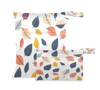 Waassud Abstract Autumn Leaves Pattern Wet Dry Bag Reusable Wet Bags Organizer Diaper Bag Organizing Pouches with 2 Zippered Pockets for Swimsuit Gym Clothes