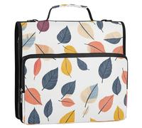 Waassud Abstract Autumn Leaves Pattern Zipper Binder 3 Ring with Shoulder Strap and Handle 1.5 Inch D-Ring 500 Sheets Expanding File Folder Organizer