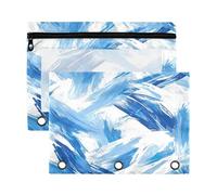 Waassud Abstract Blue Strokes Pencil Pouch for 3 Ring Binder 2-Pack Smooth Zipper Pencil Cases Transparent School Supplies