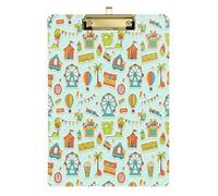 Waassud Amusement Park Theme Clipboard with Storage Acrylic Writing Board Low Profile Clip Decorative Organizer for Nurses Office Home 12" x 9"