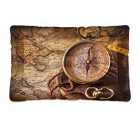 Waassud Antique Compass Map Thick Dog Bed Mat Non-Slip Chew-Resistant Pet Bed for Dogs Cats Soft Washable Kennel Crate Pad for Floor Sofa Car 18" x 24"