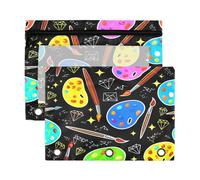 Waassud Artists Palettes Pencil Pouch for 3 Ring Binder 2-Pack Smooth Zipper Pencil Cases Transparent School Supplies