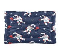 Waassud Astronauts Hearts Thick Dog Bed Mat Non-Slip Chew-Resistant Pet Bed for Dogs Cats Soft Washable Kennel Crate Pad for Floor Sofa Car 18" x 24"