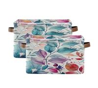 Waassud Autumn Leaves Collapsible Storage Bins Waterproof Canvas Baskets with Handles Large Closet and Home Organizers for Shelves Office Laundry 2 Pack
