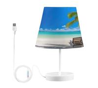 Waassud Beach and Palm Tree Beside Table Lamp for Bedroom Desk Lamp 3 Color Temperatures with USB LED Nightstands Lamps for Living Room Office Small