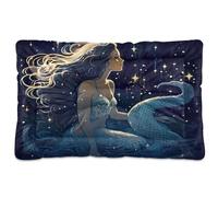 Waassud Beautiful Mermaid Thick Dog Bed Mat Non-Slip Chew-Resistant Pet Bed for Dogs Cats Soft Washable Kennel Crate Pad for Floor Sofa Car 18" x 24"