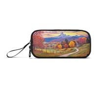 Waassud Beautiful Scenery Pencil Case Large Capacity Pen Holder 3 Compartment Stationery Pen Bag Nylon Zipper Pouch for Office Artist
