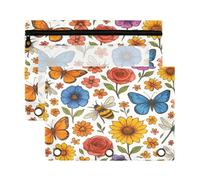 Waassud Bees and Flowers Pencil Pouch for 3 Ring Binder 2-Pack Smooth Zipper Pencil Cases Transparent School Supplies