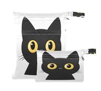 Waassud Black Cat Face Wet Dry Bag Reusable Wet Bags Organizer Diaper Bag Organizing Pouches with 2 Zippered Pockets for Swimsuit Gym Clothes