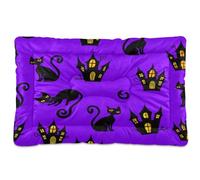 Waassud Black Cats with Castles Thick Dog Bed Mat Non-Slip Chew-Resistant Pet Bed for Dogs Cats Soft Washable Kennel Crate Pad for Floor Sofa Car 18" x 24"