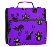 Waassud Black Cats with Castles Zipper Binder 3 Ring with Shoulder Strap and Handle 1.5 Inch D-Ring 500 Sheets Expanding File Folder Organizer