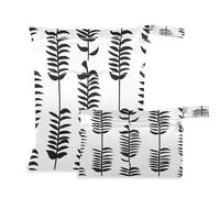 Waassud Black Fish Bone Pattern Wet Dry Bag Reusable Wet Bags Organizer Diaper Bag Organizing Pouches with 2 Zippered Pockets for Swimsuit Gym Clothes
