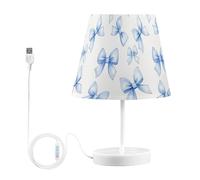 Waassud Blue Bow Beside Table Lamp for Bedroom Desk Lamp 3 Color Temperatures with USB LED Nightstands Lamps for Living Room Office Large