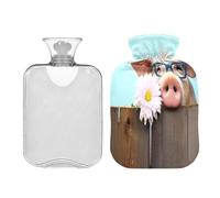 Waassud Blue Glasses Pig Hot Water Bottle with Soft Cover Hot Water Bag for Pain Relief 2L Water Heating Pad for Neck Shoulder Small