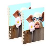 Waassud Blue Glasses Pig Spiral Notebooks for Work College Detachable Ruled Notebooks Journal Note Book 60 Pages A5 Office Supplies 2 Pack