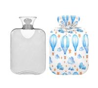 Waassud Blue Hot Air Balloons Hot Water Bottle with Soft Cover Hot Water Bag for Pain Relief 2L Water Heating Pad for Neck Shoulder Medium