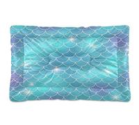 Waassud Blue Mermaid Scales Thick Dog Bed Mat Non-Slip Chew-Resistant Pet Bed for Dogs Cats Soft Washable Kennel Crate Pad for Floor Sofa Car 36" x 24"