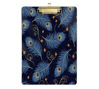 Waassud Blue Peacock Feathers Clipboard with Storage Acrylic Writing Board Low Profile Clip Decorative Organizer for Nurses Office Home 12" x 9"
