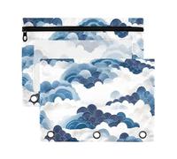 Waassud Blue Wave Pattern Pencil Pouch for 3 Ring Binder 2-Pack Smooth Zipper Pencil Cases Transparent School Supplies