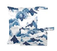 Waassud Blue Wave Pattern Wet Dry Bag Reusable Wet Bags Organizer Diaper Bag Organizing Pouches with 2 Zippered Pockets for Swimsuit Gym Clothes