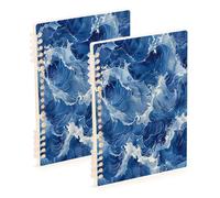 Waassud Blue Waves Spiral Notebooks for Work College Detachable Ruled Notebooks Journal Note Book 60 Pages A5 Office Supplies 2 Pack