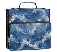 Waassud Blue Waves Zipper Binder 3 Ring with Shoulder Strap and Handle 1.5 Inch D-Ring 500 Sheets Expanding File Folder Organizer