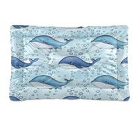 Waassud Blue Whales Swimming Thick Dog Bed Mat Non-Slip Chew-Resistant Pet Bed for Dogs Cats Soft Washable Kennel Crate Pad for Floor Sofa Car 18" x 24"