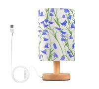 Waassud Bluebell Flowers Table Lamp with Matte Fabric Shade, Dimmable Desk Light for Girls Bedroom, Dorm Room Essentials, Nightstand Decor