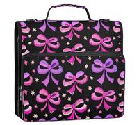 Waassud Bows and Star Zipper Binder 3 Ring with Shoulder Strap and Handle 1.5 Inch D-Ring 500 Sheets Expanding File Folder Organizer